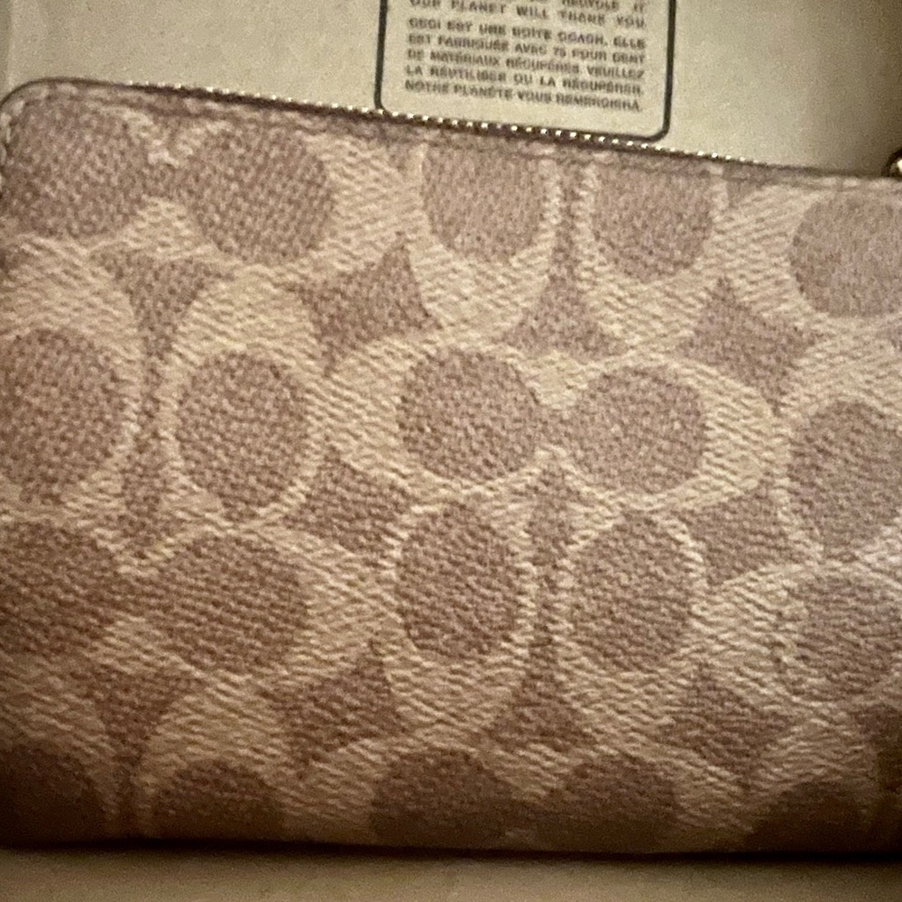 Coach Signature Beige and Brown Wristlet - Picture 2 of 10